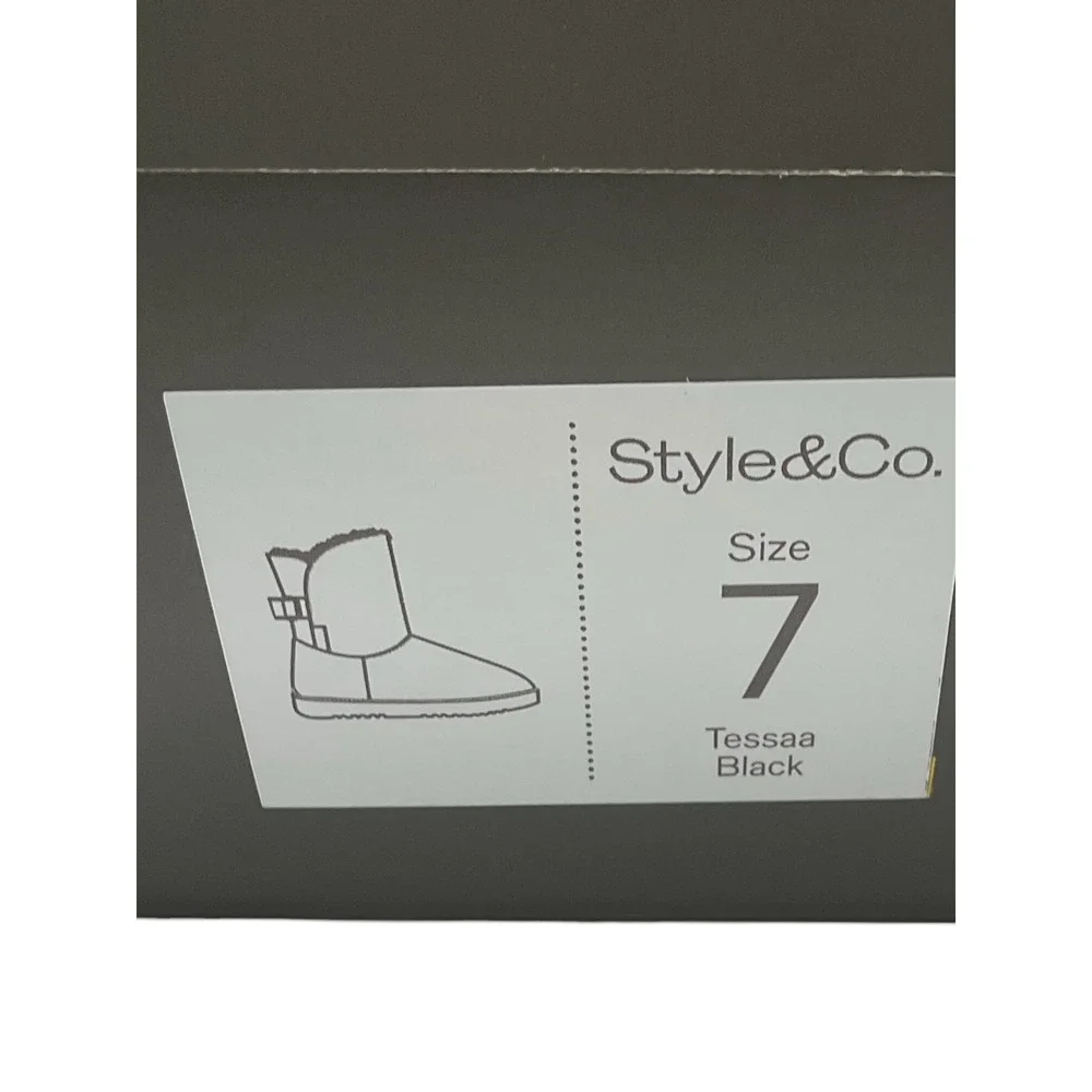 Style & Co Tessaa Black Faux Suede Faux Fur Lined Buckle Winter Boots Womens 7